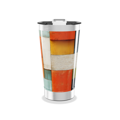 Copo Térmico - Colorido com Estampa de Madeira