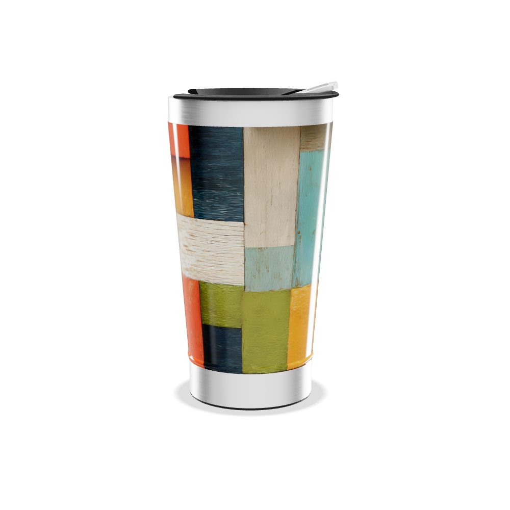 Copo Térmico - Colorido com Estampa de Madeira