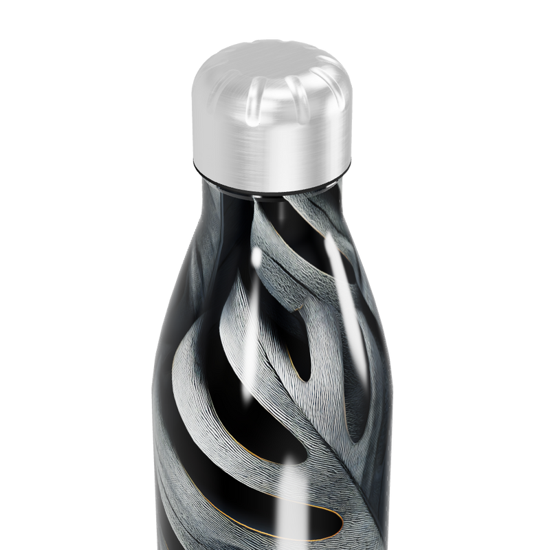 Garrafa Inox - Folhagem Preto e Branco