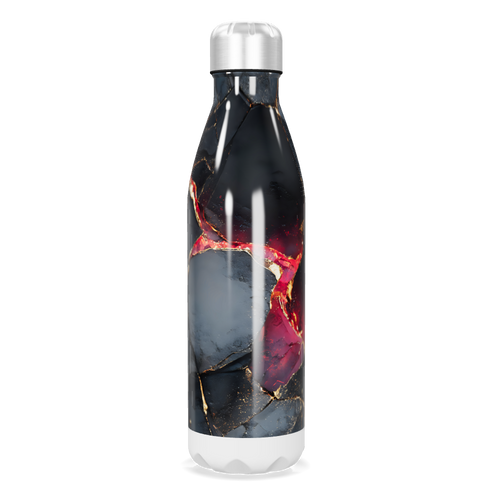 Garrafa Inox - Estampa Mármore Preto e Vermelho