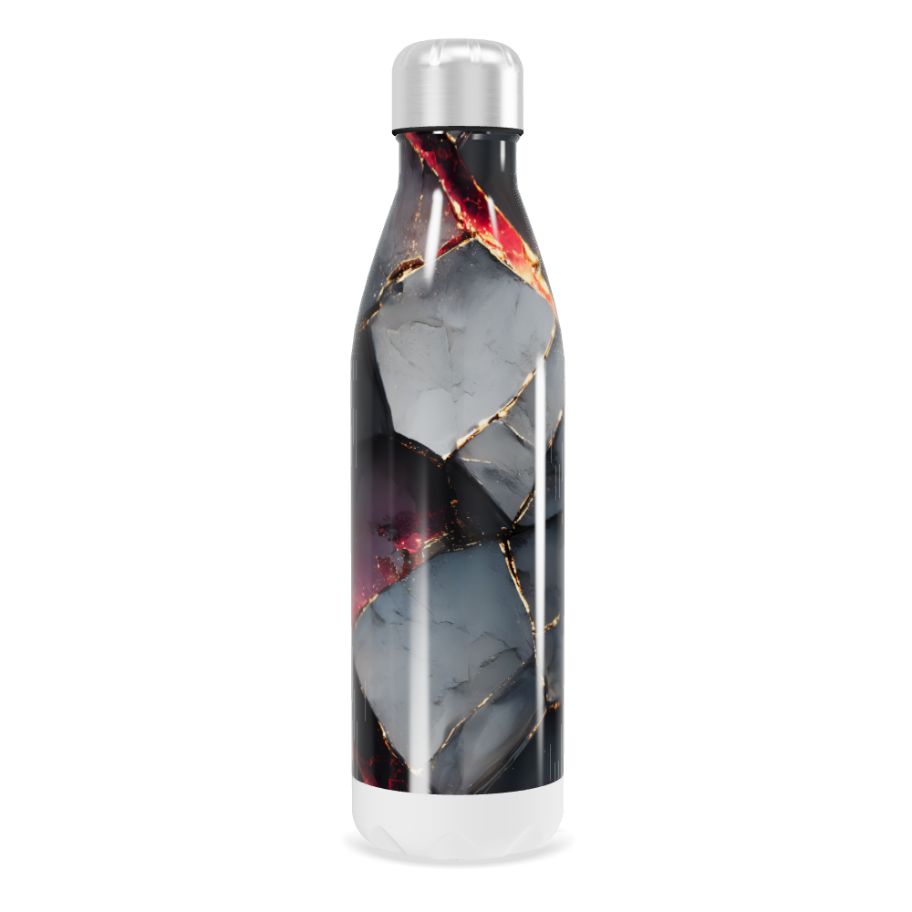 Garrafa Inox - Estampa Mármore Preto e Vermelho