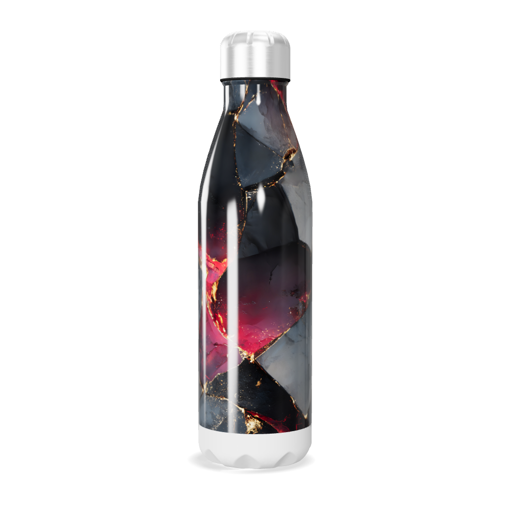 Garrafa Inox - Estampa Mármore Preto e Vermelho