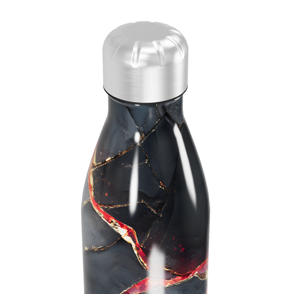 Garrafa Inox - Estampa Mármore Preto e Vermelho