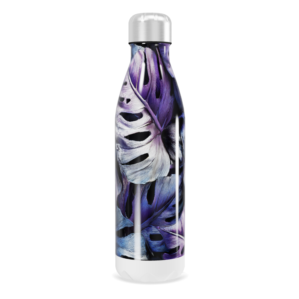 Garrafa Inox - Estampa Folhas Roxas