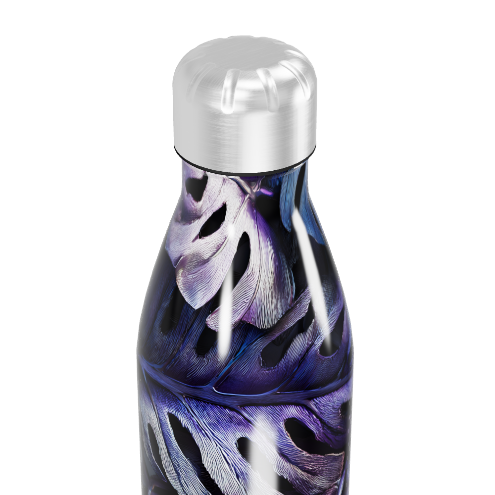 Garrafa Inox - Estampa Folhas Roxas