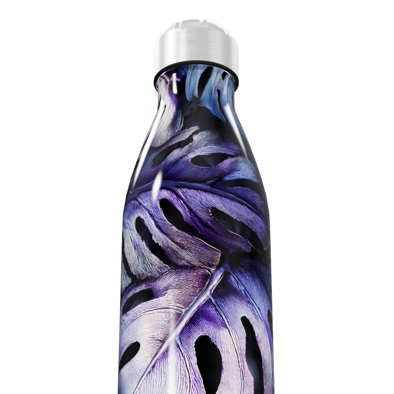 Garrafa Inox - Estampa Folhas Roxas