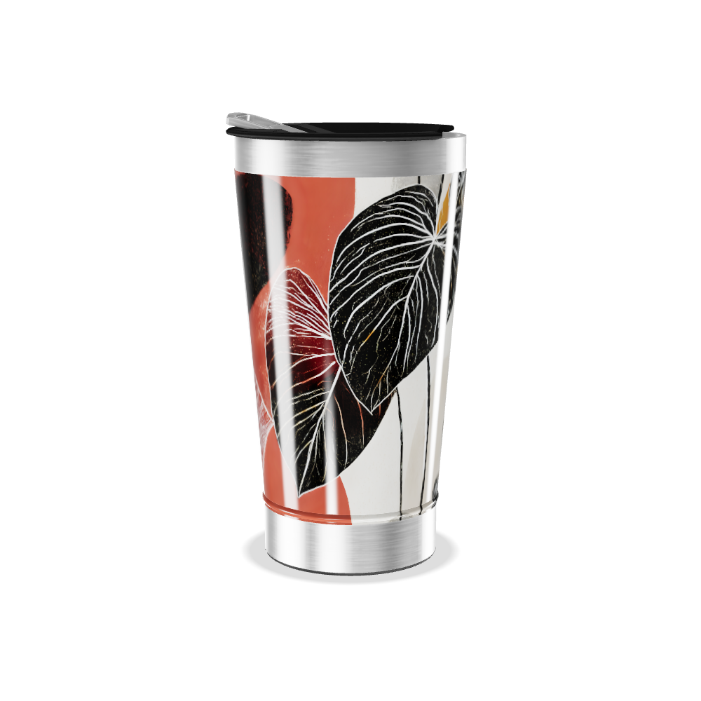 Copo Térmico - Estampa Folhas Preto e Dourado