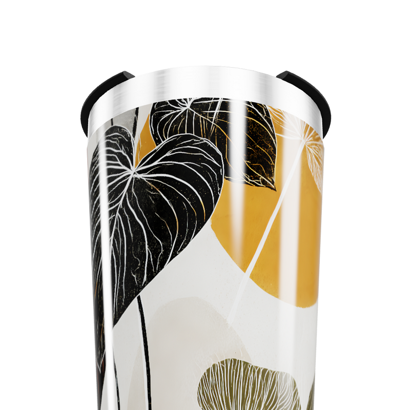 Copo Térmico - Estampa Folhas Preto e Dourado