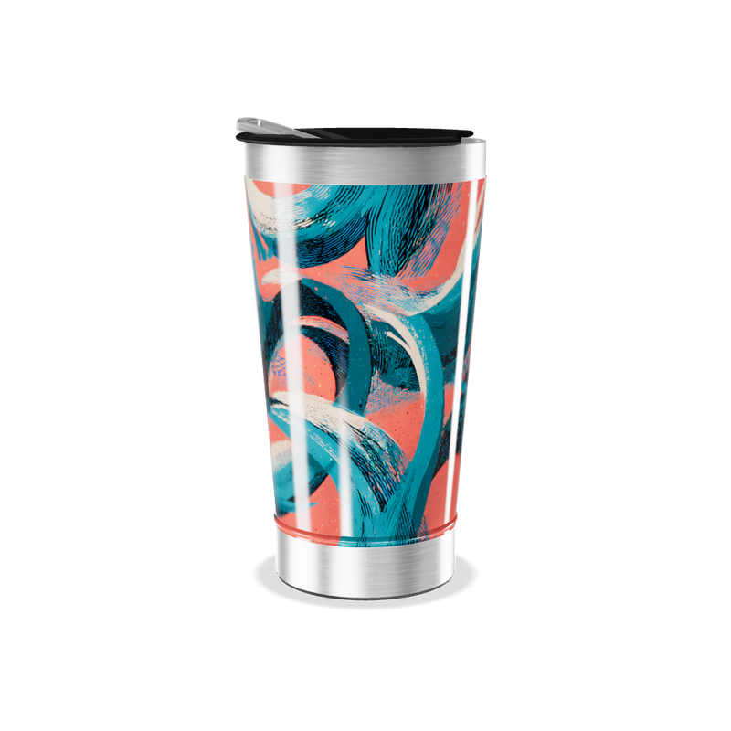 Copo Térmico - Azul e Coral Abstrato