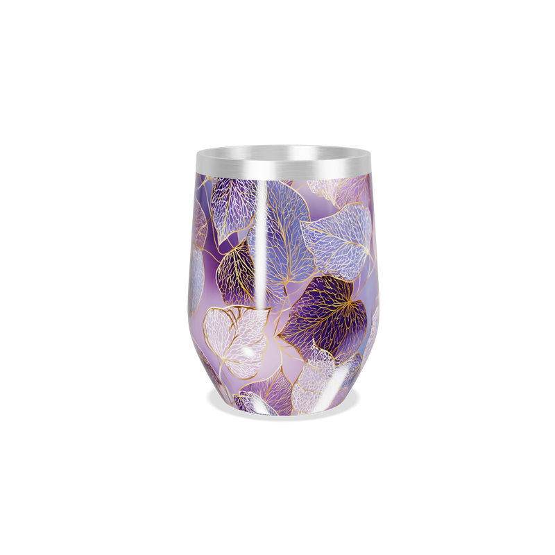 Copo Térmico Slim - Roxo com Folhas Decorativas
