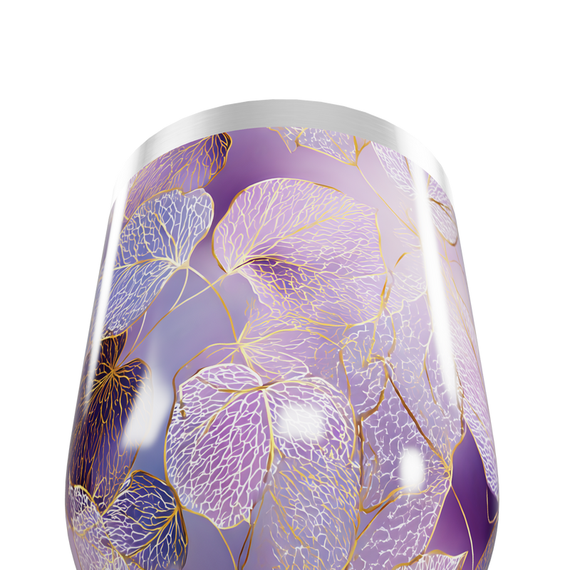 Copo Térmico Slim - Roxo com Folhas Decorativas