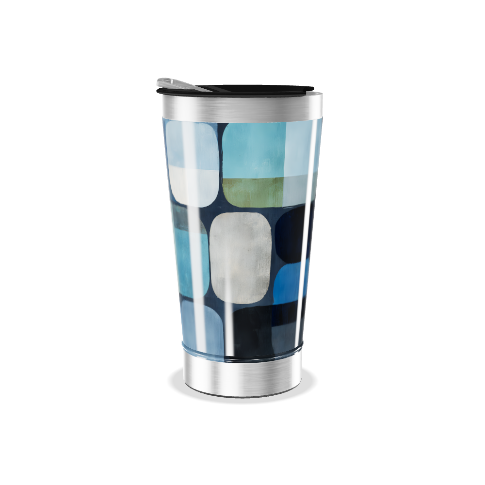 Copo Térmico - Azul com Estampa Abstrata