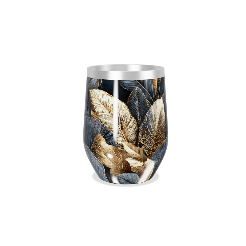 Copo Térmico Slim - Folhas Preto e Dourado