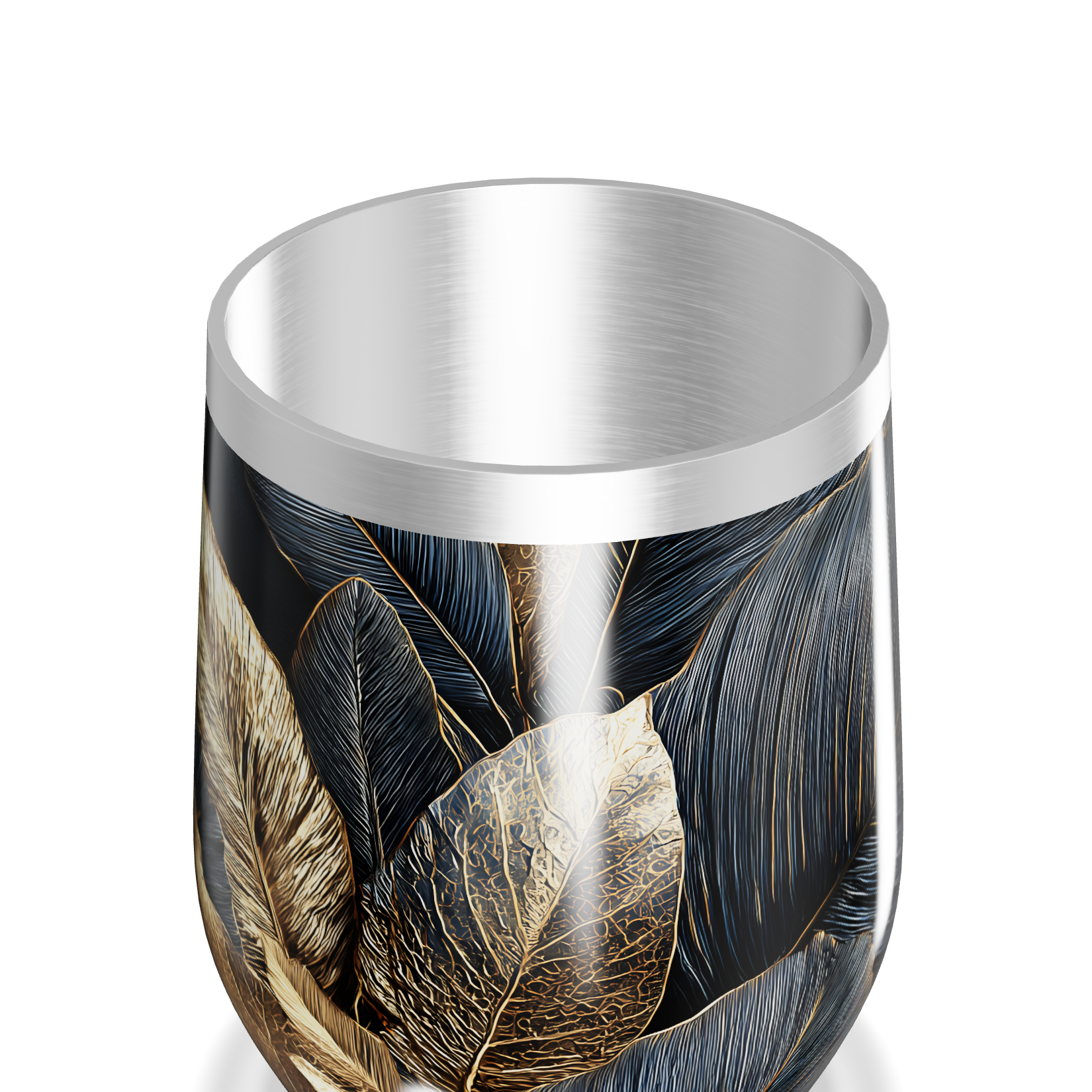 Copo Térmico Slim - Folhas Preto e Dourado