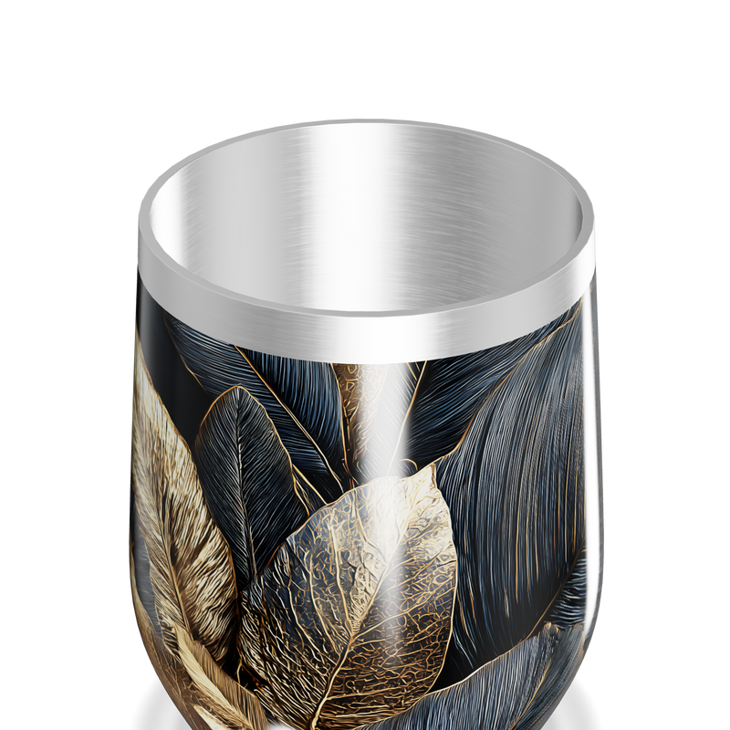 Copo Térmico Slim - Folhas Preto e Dourado