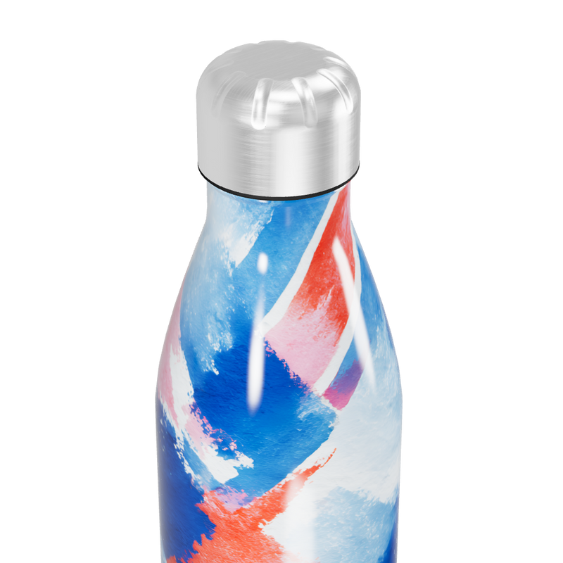 Garrafa Inox - Estampa Abstrata Azul e Vermelho