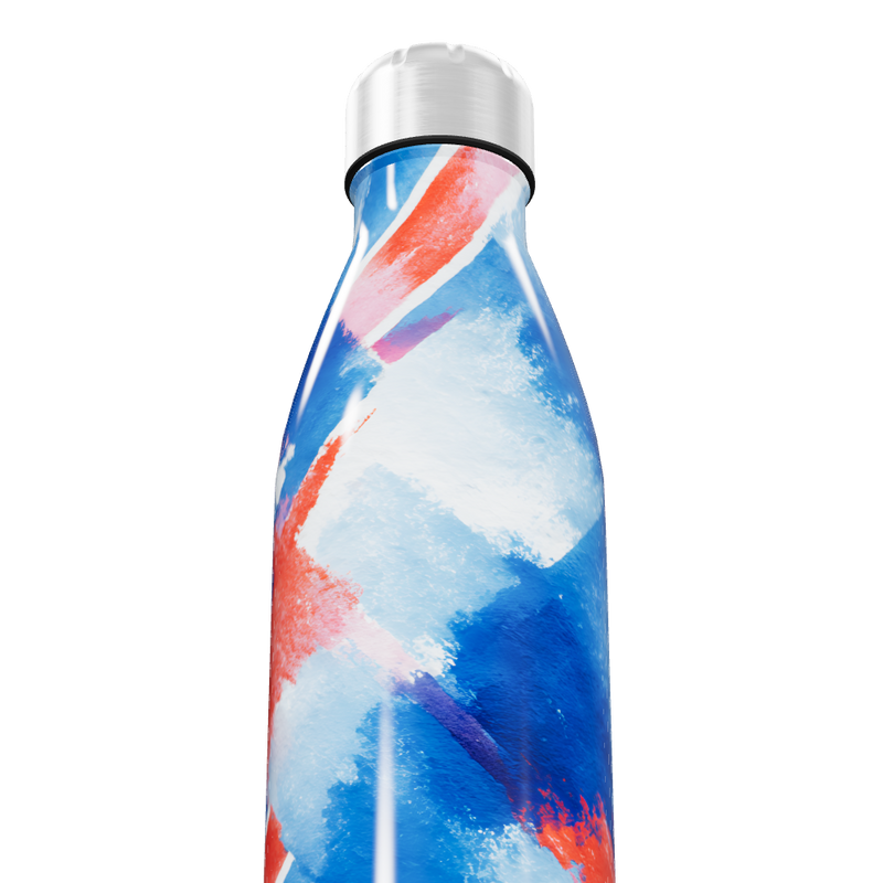 Garrafa Inox - Estampa Abstrata Azul e Vermelho
