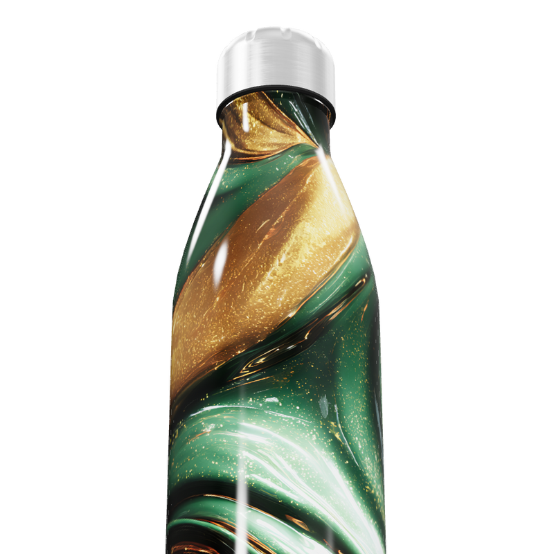 Garrafa Inox - Verde e Dourado Marmorizada