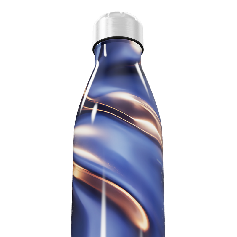 Garrafa Inox - Azul com Design Ondulado