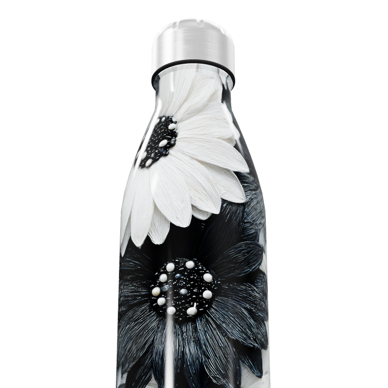 Garrafa Inox - Flores Preto e Branco