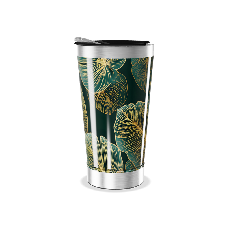 Copo Térmico - Fundo Preto Folhas Douradas