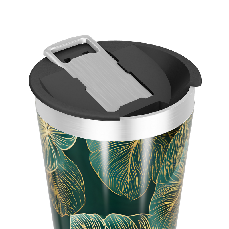 Copo Térmico - Fundo Preto Folhas Douradas