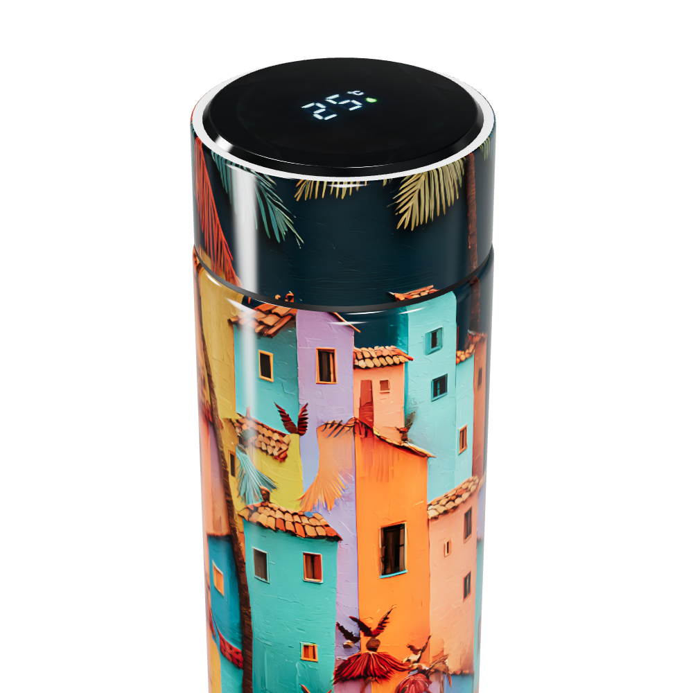 Garrafa Térmica Touch - Estampa Casas Coloridas