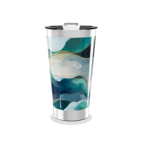 Copo Térmico - Azul com Estampa Abstrata