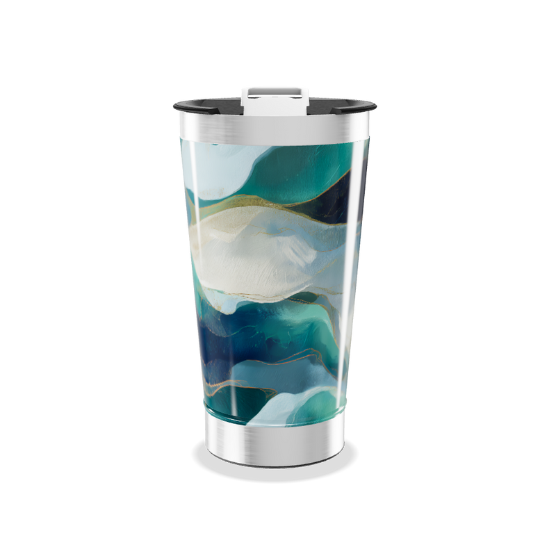 Copo Térmico - Azul com Estampa Abstrata