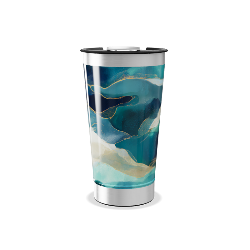 Copo Térmico - Azul com Estampa Abstrata