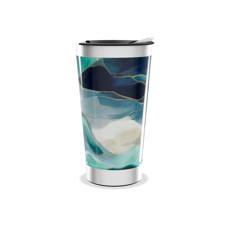 Copo Térmico - Azul com Estampa Abstrata