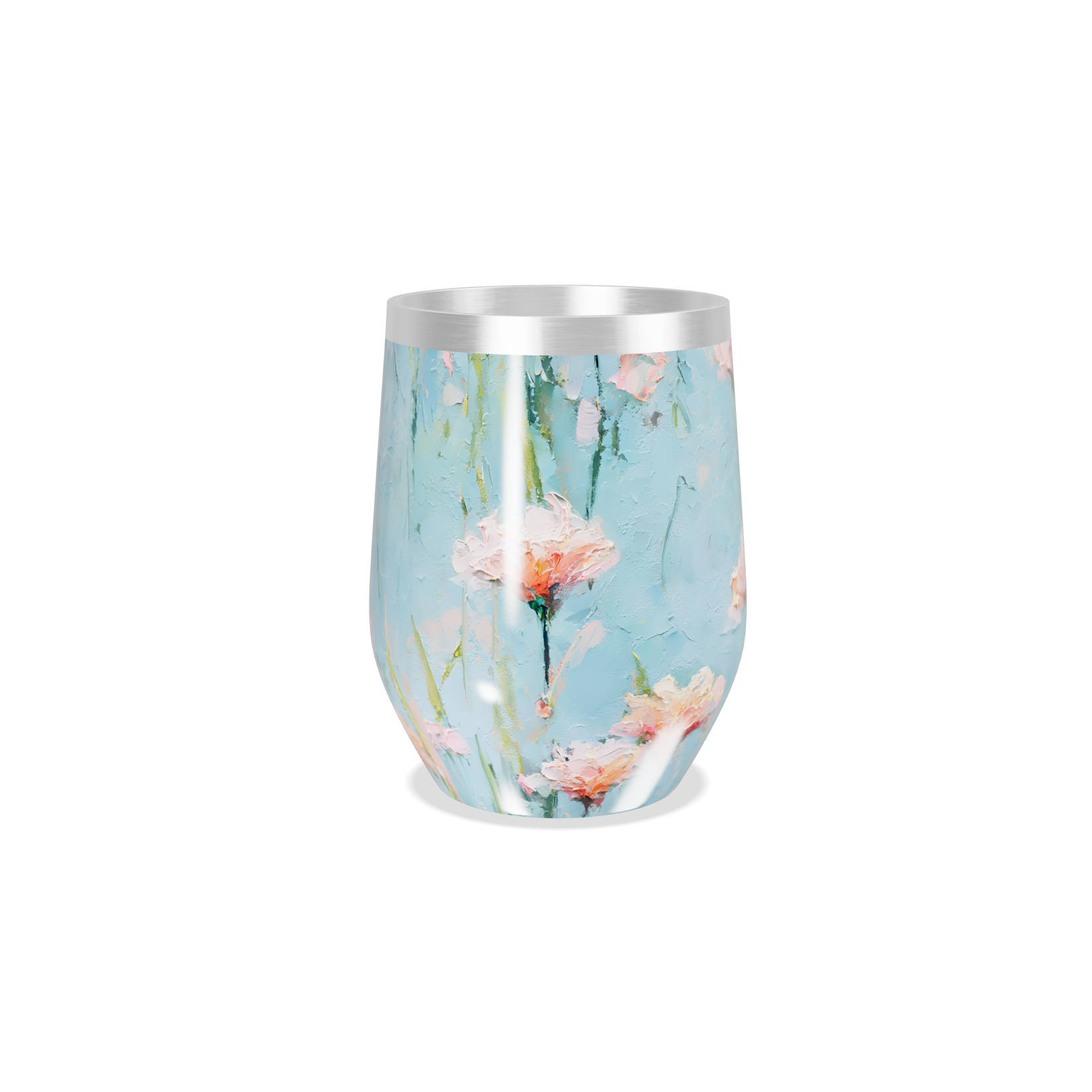 Copo Térmico Slim - Floral Azul Aço Inox