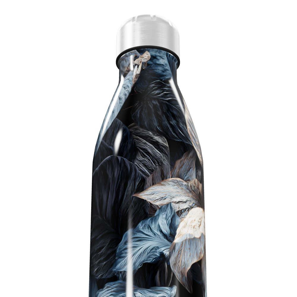 Garrafa Inox - Estampa Folhas Azul