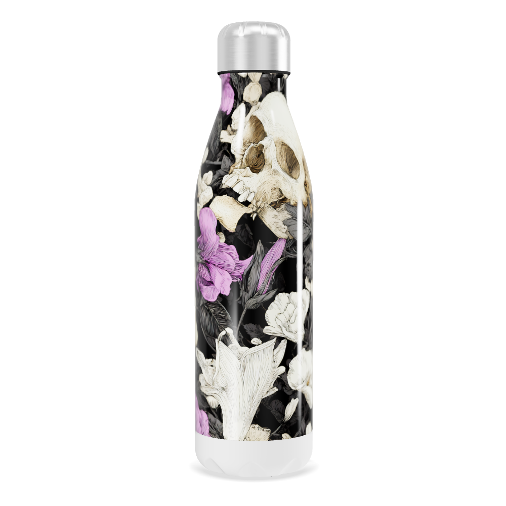 Garrafa Inox - Caveira Flores Preta
