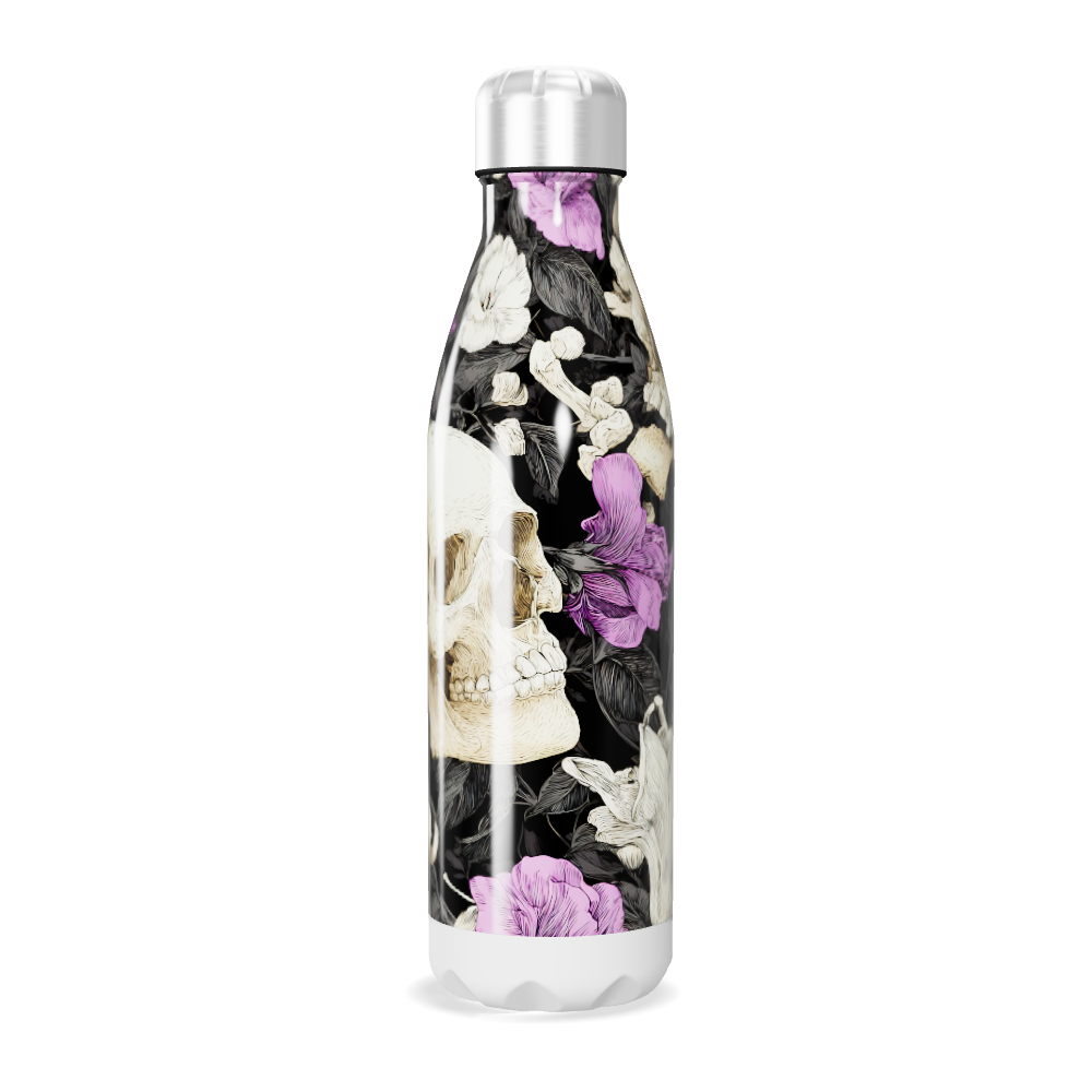Garrafa Inox - Caveira Flores Preta