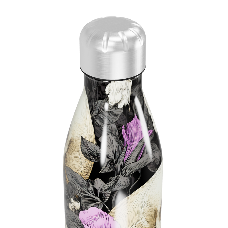 Garrafa Inox - Caveira Flores Preta
