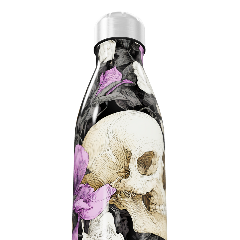 Garrafa Inox - Caveira Flores Preta