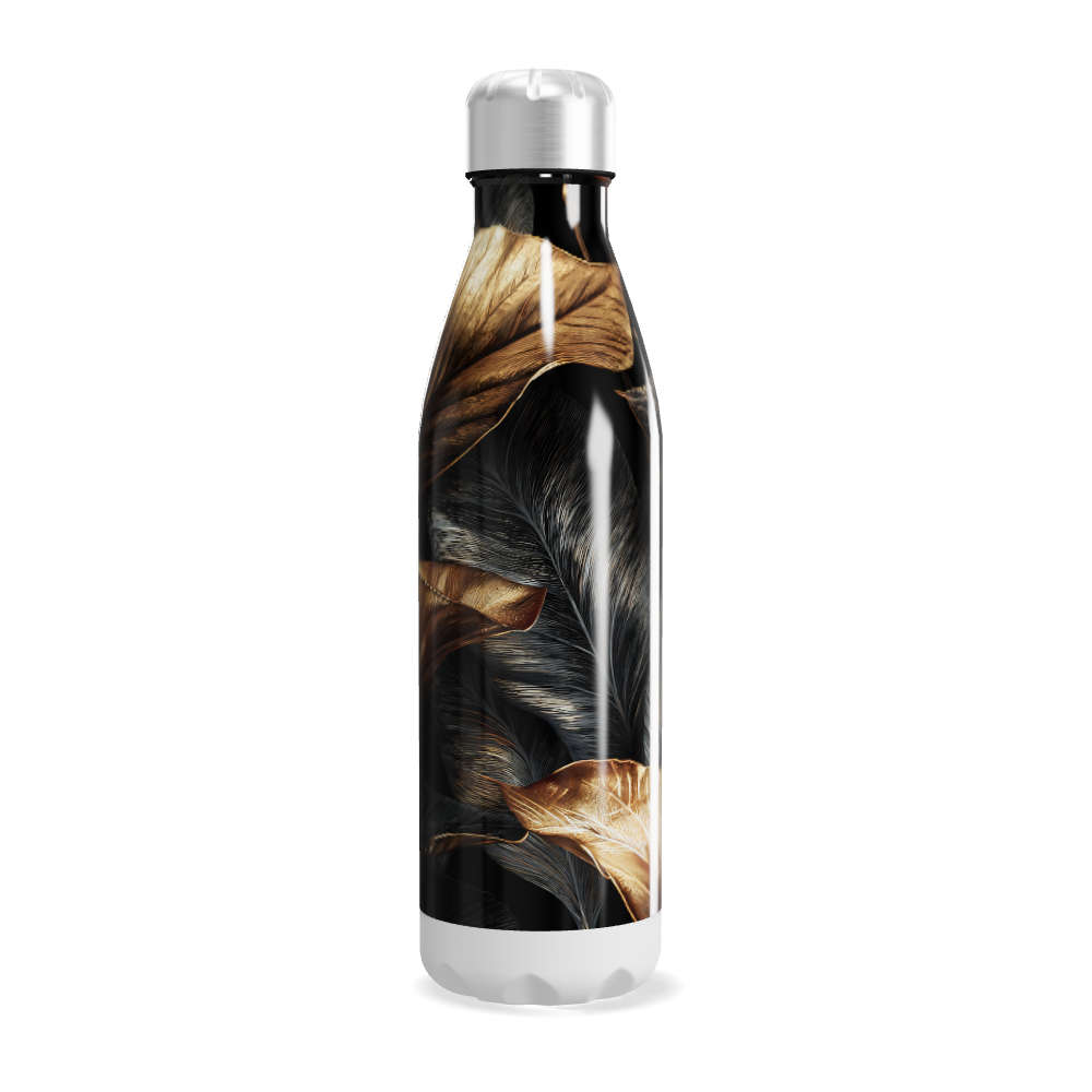 Garrafa Inox - Folhas Pretas e Douradas