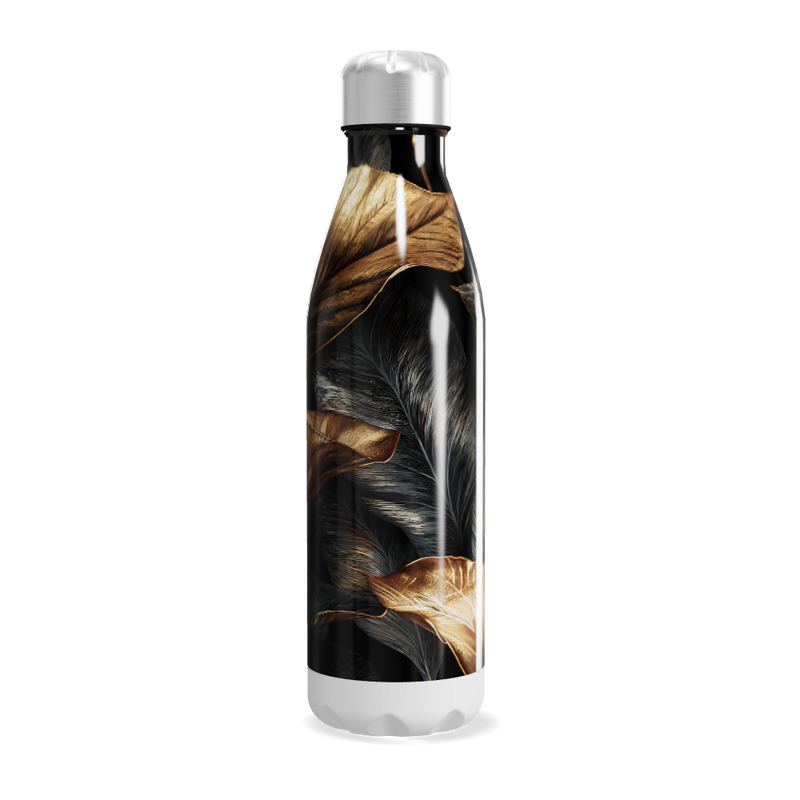 Garrafa Inox - Folhas Pretas e Douradas