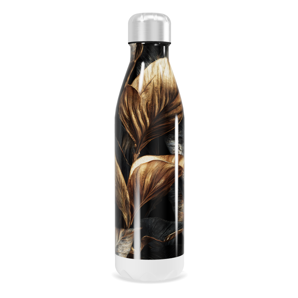 Garrafa Inox - Folhas Pretas e Douradas