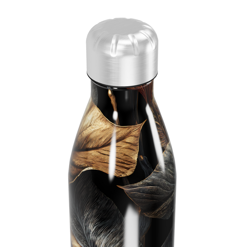 Garrafa Inox - Folhas Pretas e Douradas