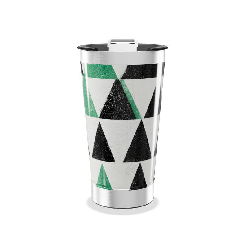 Copo Térmico - Estampa Triângulos Verde e Preto