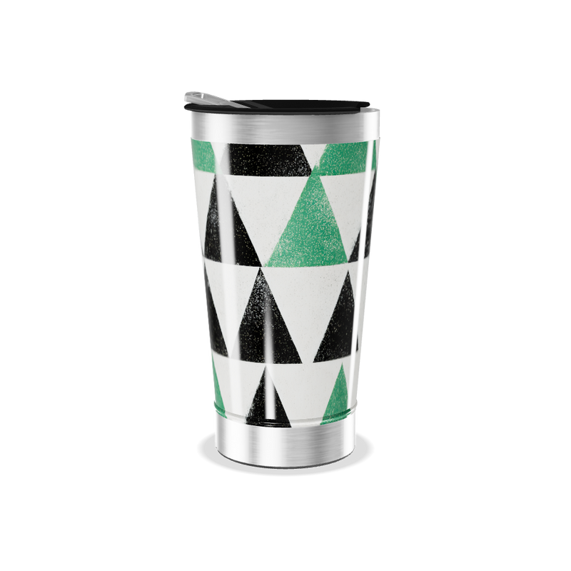 Copo Térmico - Estampa Triângulos Verde e Preto