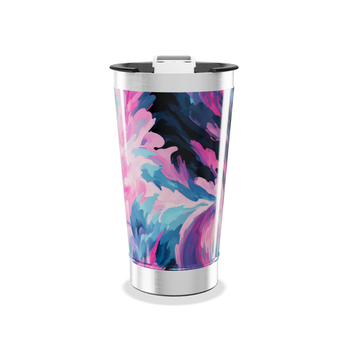 Copo Térmico - Estampa Floral Azul e Rosa