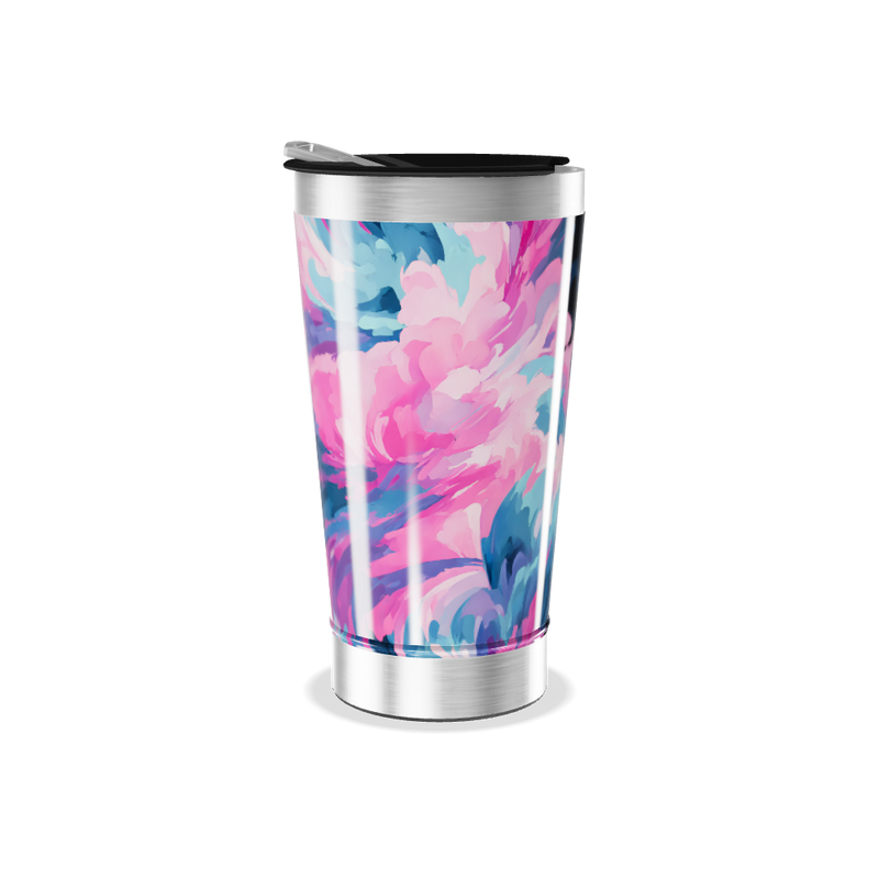 Copo Térmico - Estampa Floral Azul e Rosa