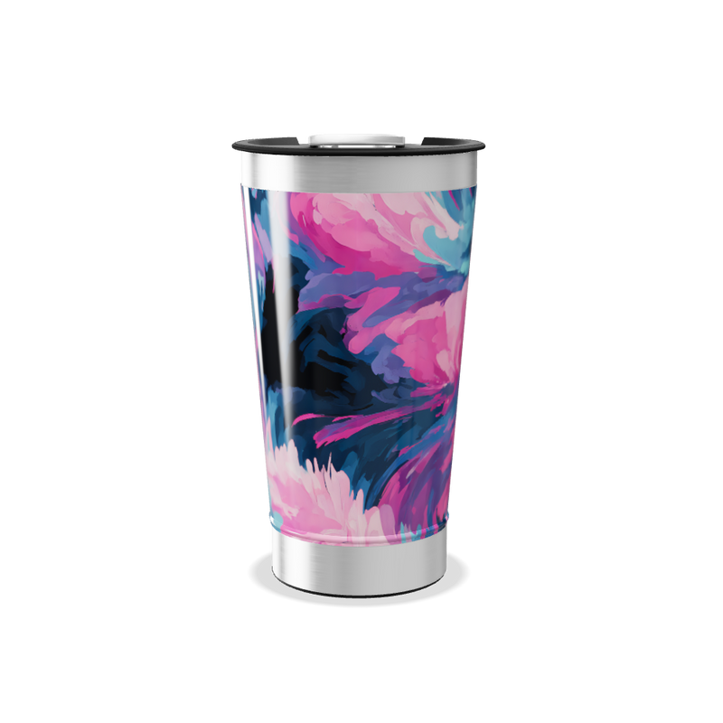 Copo Térmico - Estampa Floral Azul e Rosa