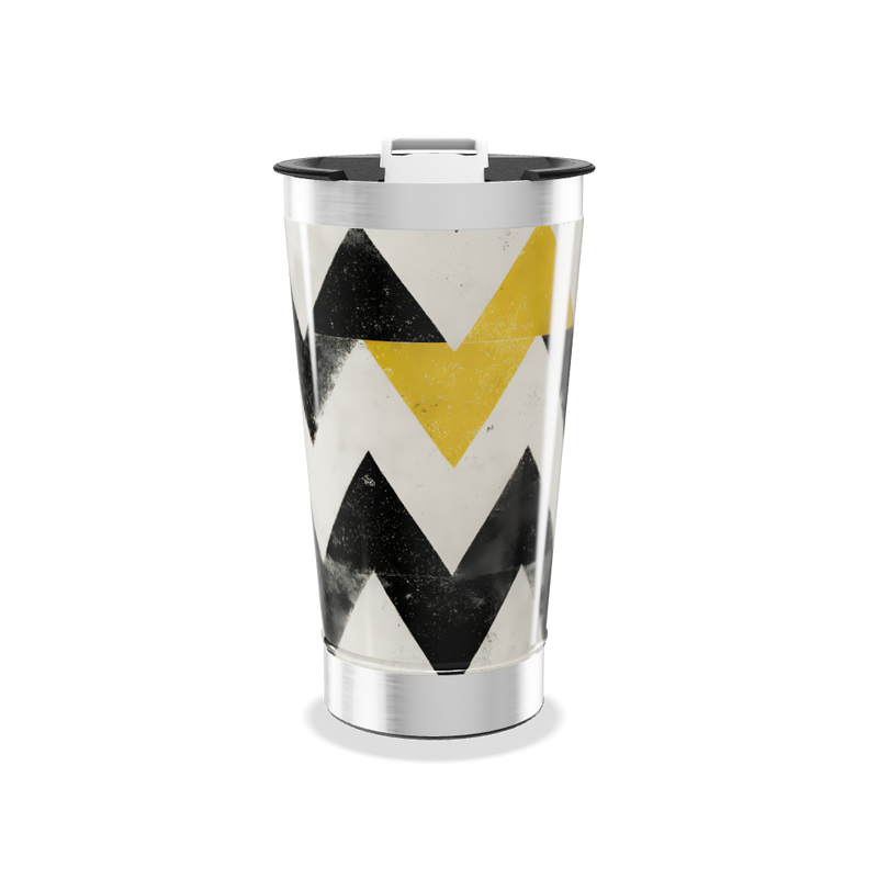 Copo Térmico - Estampa Chevron Preto e Amarelo