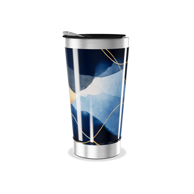 Copo Térmico - Azul com Detalhes Dourados