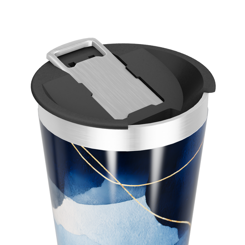 Copo Térmico - Azul com Detalhes Dourados