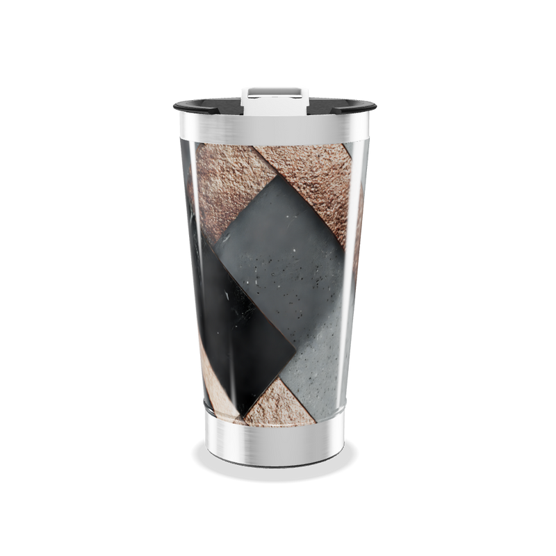 Copo Térmico - Design Geométrico Preto e Bege